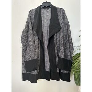 Sun Kim Full Open Coat Jacket Stand-Up Collar Drape Black Trim Women's Sz 1X
